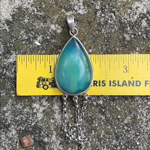 Sterling Tear Drop Glass Dangle Chain Pendant - Picture 14 of 17